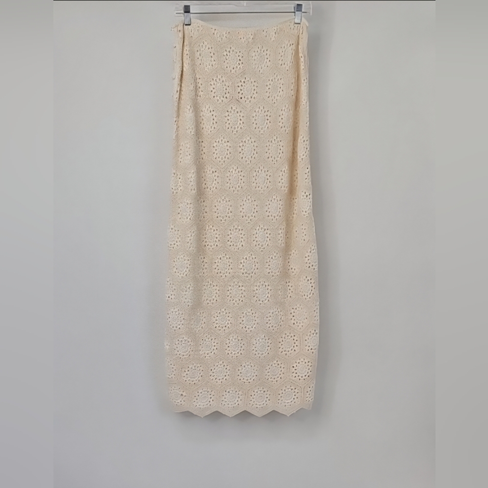 Agua Bendita Crochet Open Knit Dainty Maxi Skirt Coquette Feminine Boho Beach